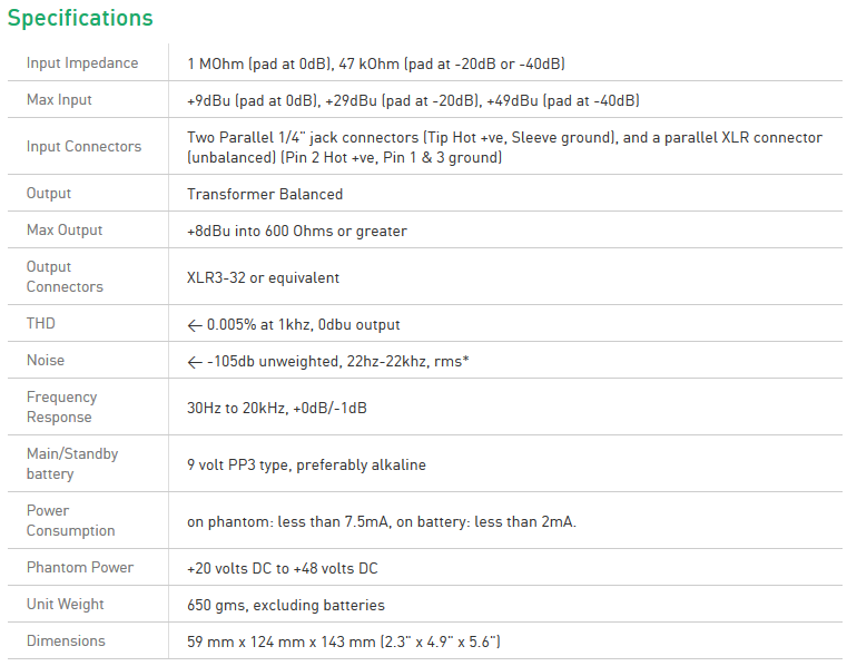  BSS AR133 DI Box Tech Specs 